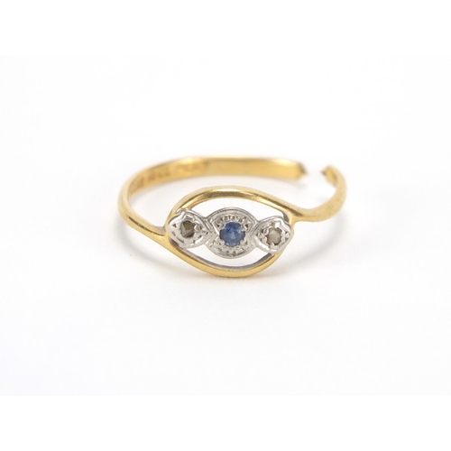 2718 - Broken 18ct gold sapphire and diamond, approximate weight 2.0g