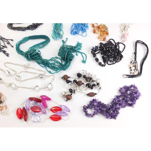 2748 - Costume jewellery necklaces including garnet, amethyst and other polished stones