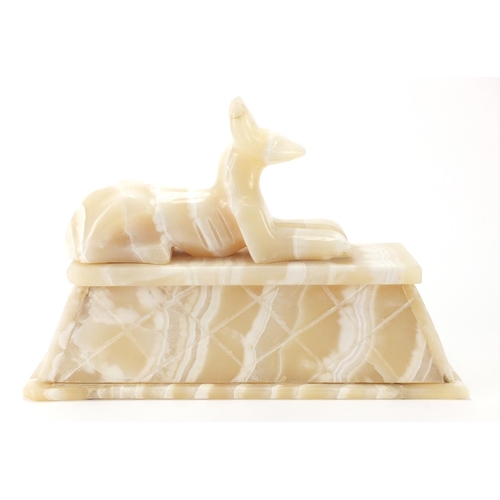 2384 - Large alabaster carving of an Egyptian cat, 44.5cm in length