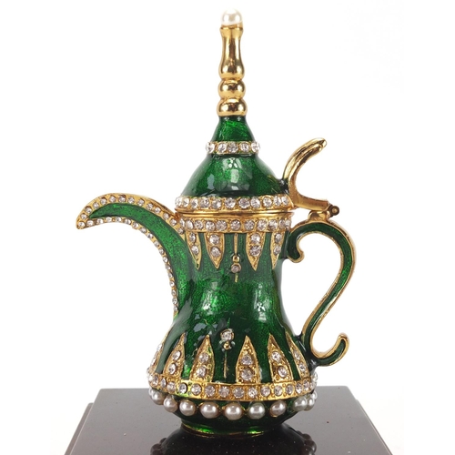 2256 - Saudi Arabian presentational enamelled coffee pot, King Faisal Hall Riyadh 2013, overall 20cm high