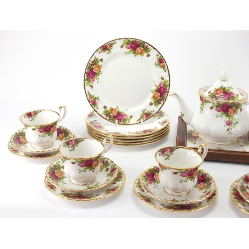 2282 - Royal Albert Old Country Roses six place tea service, with teapot