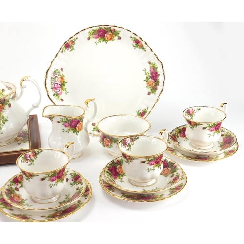 2282 - Royal Albert Old Country Roses six place tea service, with teapot