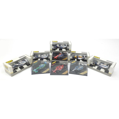 678 - Nine Onyx die cast Formula 1 racing vehicles, with boxes scale 1:24 including five Williams Renault