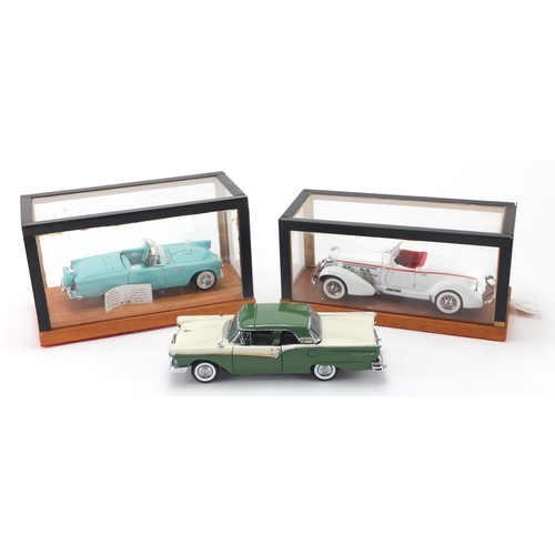 683 - Three die cast vehicles, two Franklin Mint and One Danbury Mint including 1957 Fairlane, two with di... 