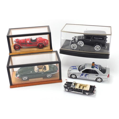 682 - Five die cast vehicles including 1931 Ford Panel car, NT models Mercedes Benz and Bburago, three wit... 