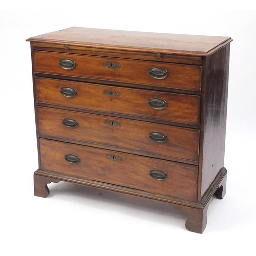 2024 - Georgian inlaid mahogany four drawer chest, with brushing slide on bracket feet, 86.5cm H x 92.5cm W... 