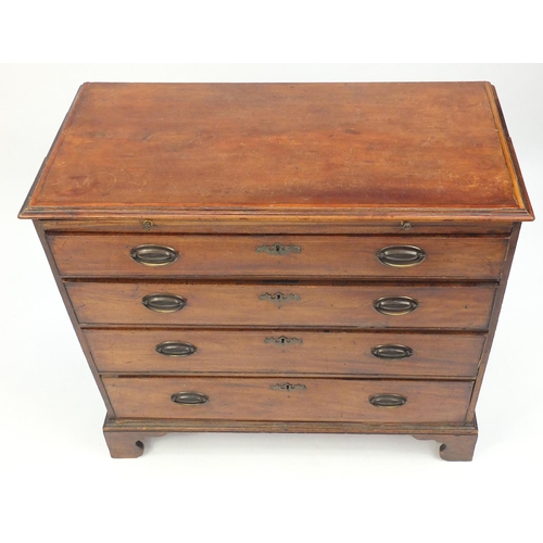 2024 - Georgian inlaid mahogany four drawer chest, with brushing slide on bracket feet, 86.5cm H x 92.5cm W... 