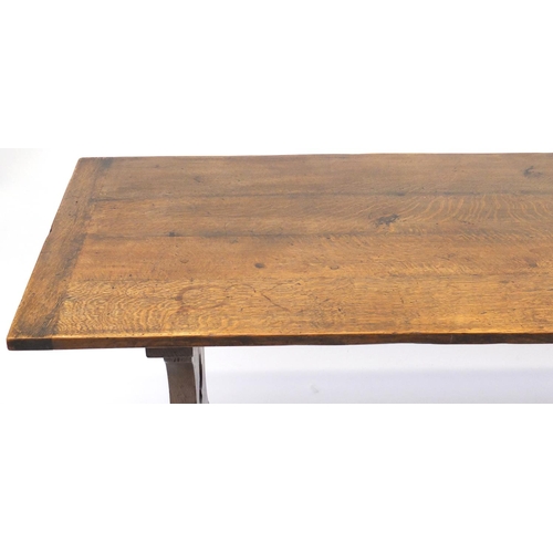 2014 - Heavy oak refectory table, 75.5cm H x 182cm W x 81cm D