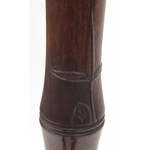 2074 - Mahogany carved simulated bamboo standard lamp, 160cm high excluding the fitting