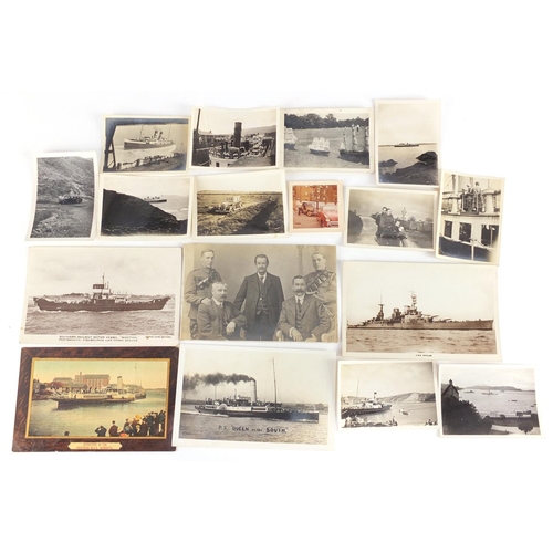 188 - Mostly Military and shipping postcards and photographs including HMS Victory, HMS Royal Sovereign an... 