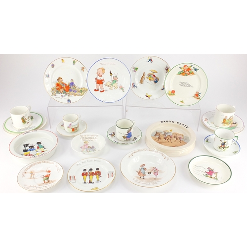 806 - Collection of nurseryware cups, saucers and baby plates including an example manufactured for Harrod... 