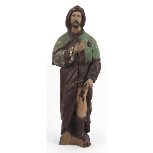 75 - Large Spanish colonial polychrome painted carved wooden figure, 70cm high