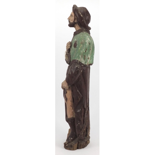 75 - Large Spanish colonial polychrome painted carved wooden figure, 70cm high