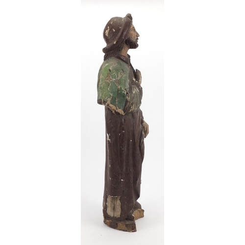 75 - Large Spanish colonial polychrome painted carved wooden figure, 70cm high