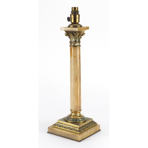 62 - Marble Corinthian column and Champlevé enamel table lamp 48.5cm high