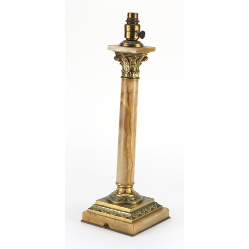 62 - Marble Corinthian column and Champlevé enamel table lamp 48.5cm high