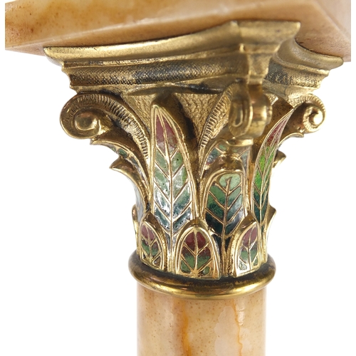 62 - Marble Corinthian column and Champlevé enamel table lamp 48.5cm high