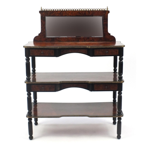 2008 - Amboyna and ebony inlaid three tier etage  with mirrored back and an arrangement of four drawers, 10... 