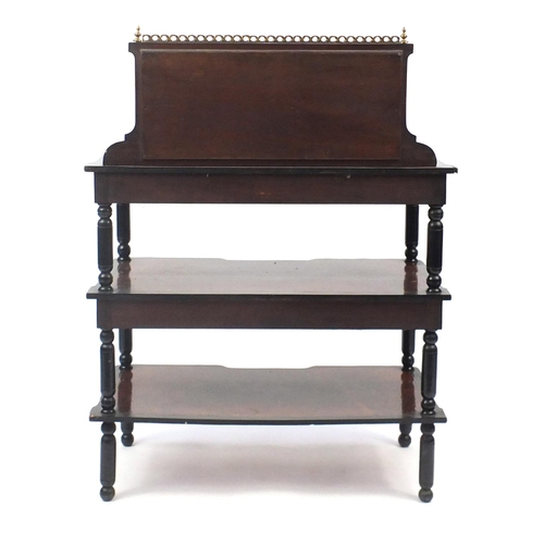 2008 - Amboyna and ebony inlaid three tier etage  with mirrored back and an arrangement of four drawers, 10... 