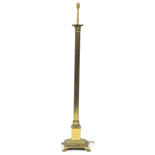 2070 - Good quality Corinthian column standard lamp with square base and lion paw feet, 138cm high