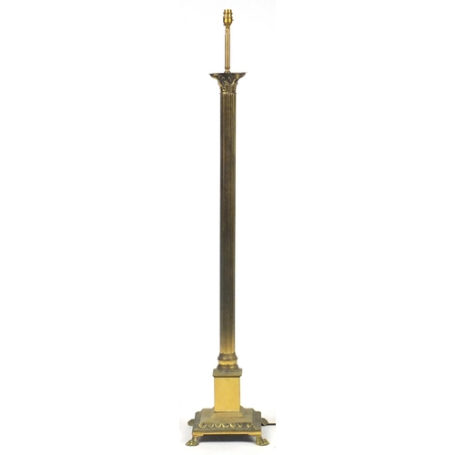 2070 - Good quality Corinthian column standard lamp with square base and lion paw feet, 138cm high