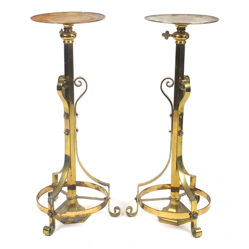 2035 - Pair of good quality adjustable brass plant stands, each 87.5cm high