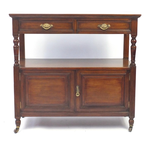 2067 - Mahogany two tier buffet, fitted with a pair of drawers above a pair of cupboard doors, 115cm H x 12... 