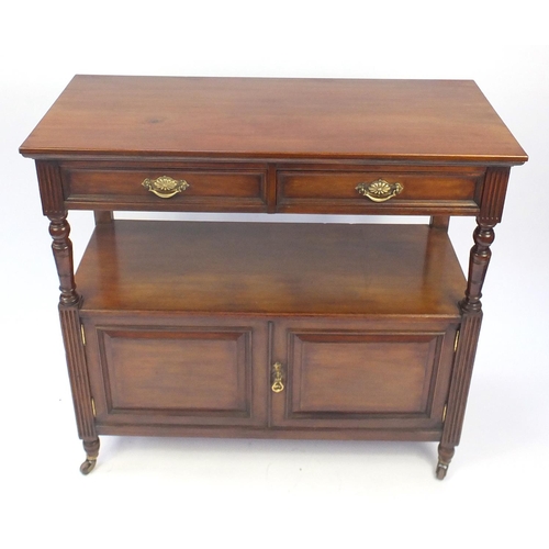 2067 - Mahogany two tier buffet, fitted with a pair of drawers above a pair of cupboard doors, 115cm H x 12... 