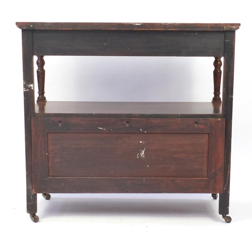 2067 - Mahogany two tier buffet, fitted with a pair of drawers above a pair of cupboard doors, 115cm H x 12... 