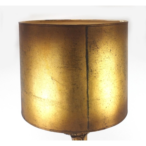 2326 - Gilt wood table lamp carved with swags and paw feet with shade, overall 66cm high