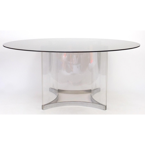 2011 - 1970's lucite and chrome dining table designed by Alessandro Albrizzi, 75cm high x 167.5cm in diamet... 