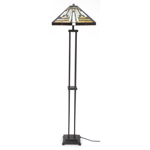 2021 - Tiffany design bronzed metal standard lamp and shade, 160cm high