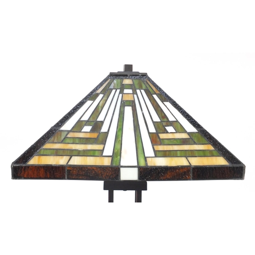 2020 - Tiffany design bronzed metal standard lamp and shade, 160cm high (OPTION)