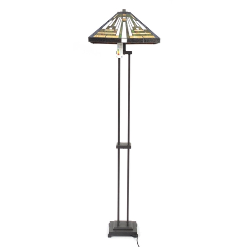 2020 - Tiffany design bronzed metal standard lamp and shade, 160cm high (OPTION)