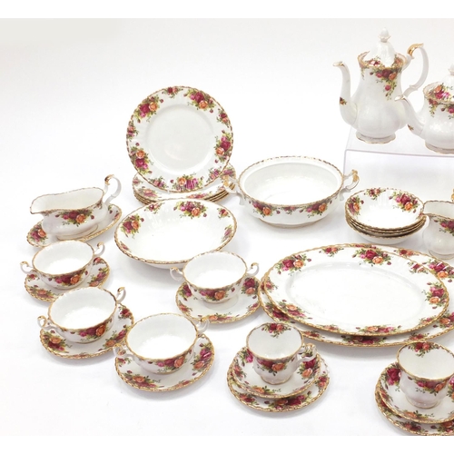 2129 - Royal Albert Old Country Roses dinner and teaware including coffee pot, teapot, two tureens, meat pl... 