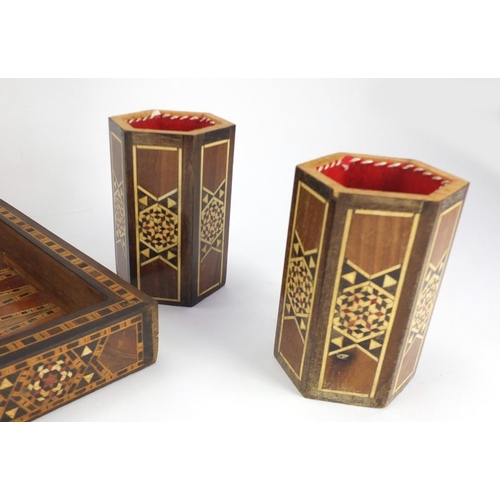 2304 - Vizagapatam style folding games board and a pair of vases, the games board 40cm x 40cm