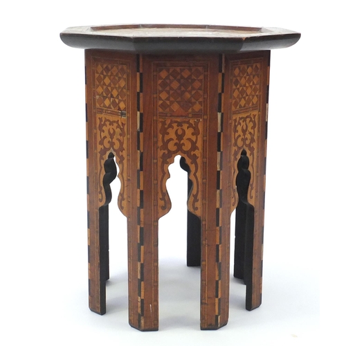 2059 - Moorish octagonal occasional table, with mother of pearl and abalone inlaid star motifs and chevron ... 