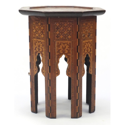 2059 - Moorish octagonal occasional table, with mother of pearl and abalone inlaid star motifs and chevron ... 