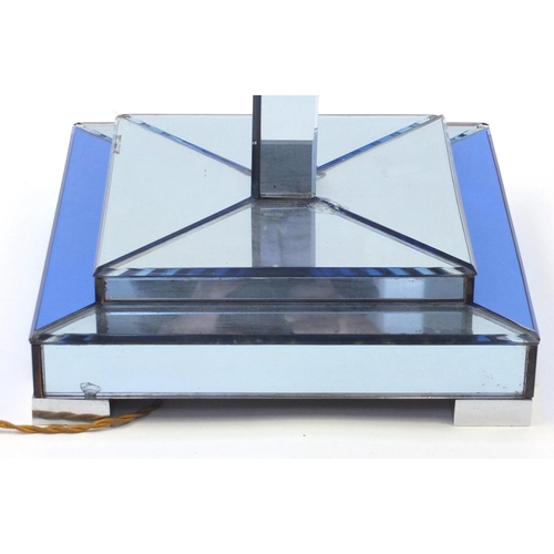 2057 - Art Deco style blue mirrored glass standard lamp, 160cm high