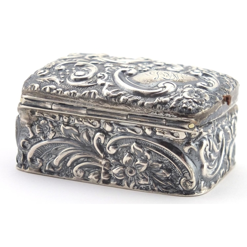 2560 - Victorian rectangular silver box, with hinged lid, with all over floral embossed decoration, G.M Che... 