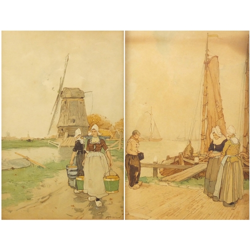 1344 - ** WITHDRAWN FROM SALE ** Hendrick Cassiers - Traditional Dutch scenes with a windmill and boats, fr... 