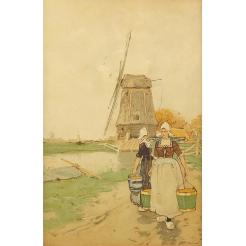 1344 - ** WITHDRAWN FROM SALE ** Hendrick Cassiers - Traditional Dutch scenes with a windmill and boats, fr... 