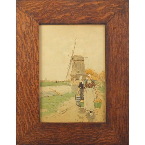 1344 - ** WITHDRAWN FROM SALE ** Hendrick Cassiers - Traditional Dutch scenes with a windmill and boats, fr... 