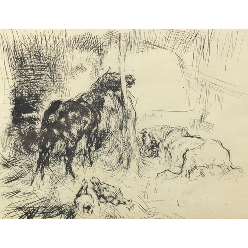 1367 - Two Stanley Charles Rowles pencil signed black an white etchings and a print depicting cattle by S B... 