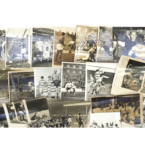 157 - Collection of Football ephemera and press release black and white football photographs, including th... 