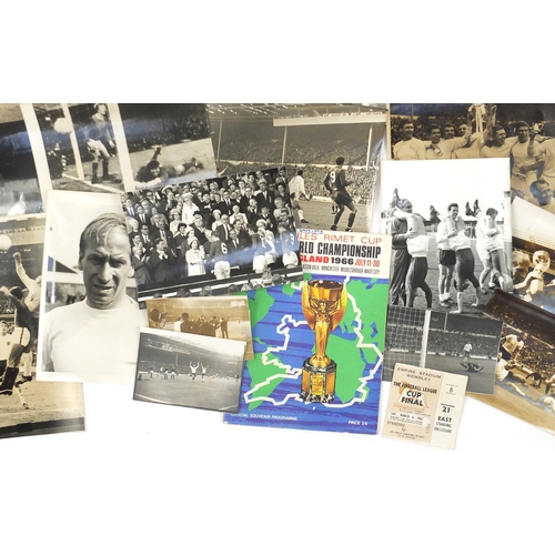 157 - Collection of Football ephemera and press release black and white football photographs, including th... 