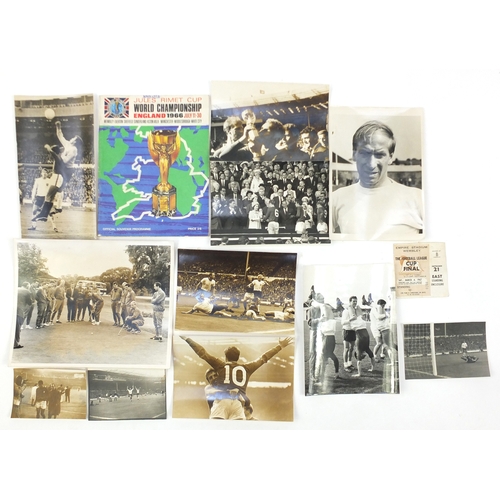 157 - Collection of Football ephemera and press release black and white football photographs, including th... 