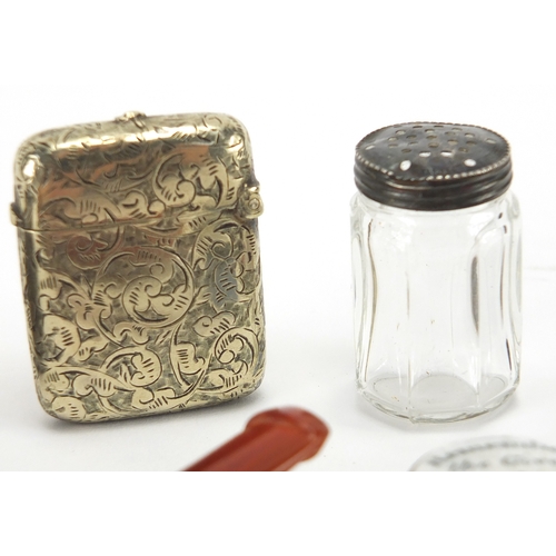 37 - Antique and later objects including an 18th century Bilston enamelled pill box and Meerschaum claw p... 