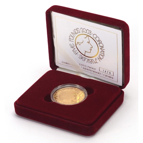 200 - Elizabeth II 2003 Coronation Jubilee gold proof five pound, with fitted case and certificate, limite... 