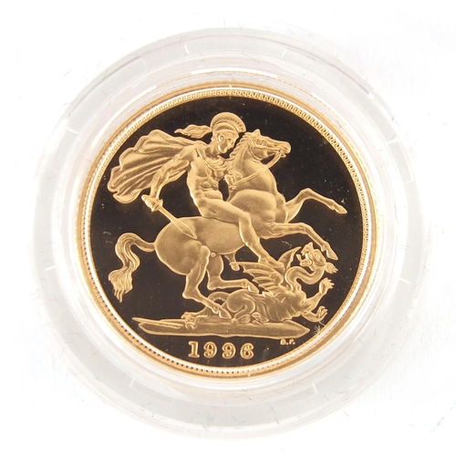 207 - Elizabeth II 1996 gold proof sovereign, with fitted case, certificate numbered 5832 and box